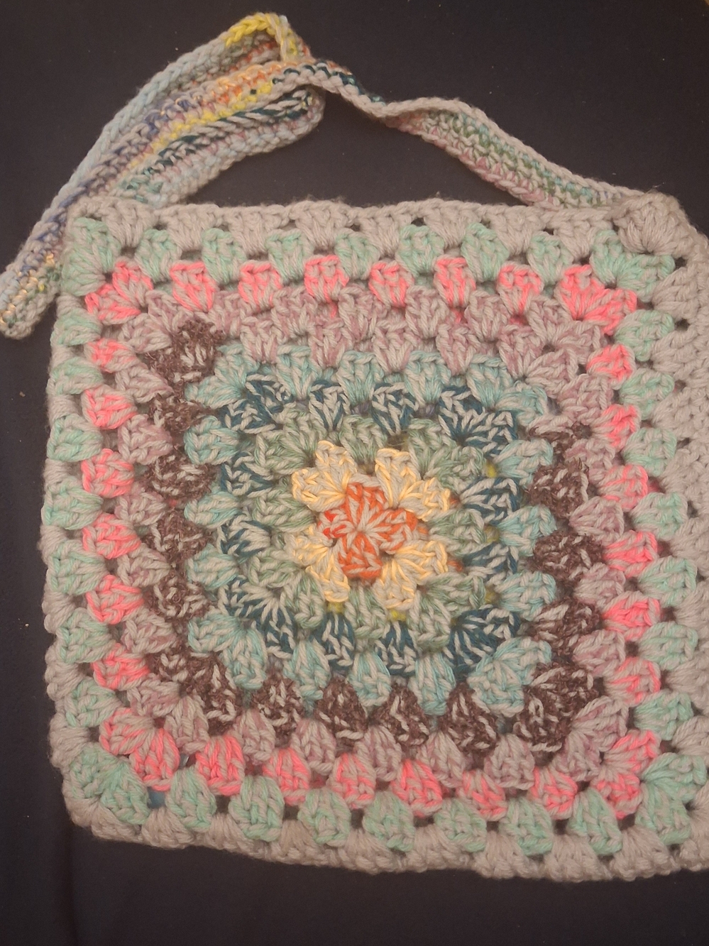 Handmade Crochet Square Shoulder Bag - Multicolor